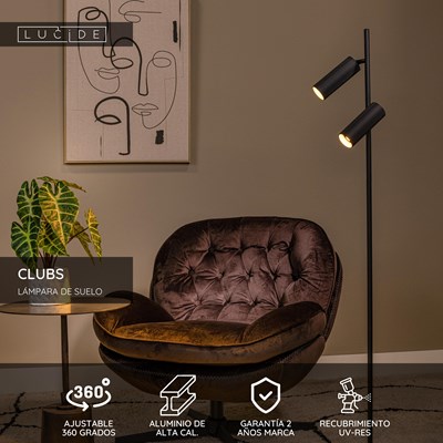 Lucide CLUBS - Lámpara de suelo - 2xGU10 - Negro